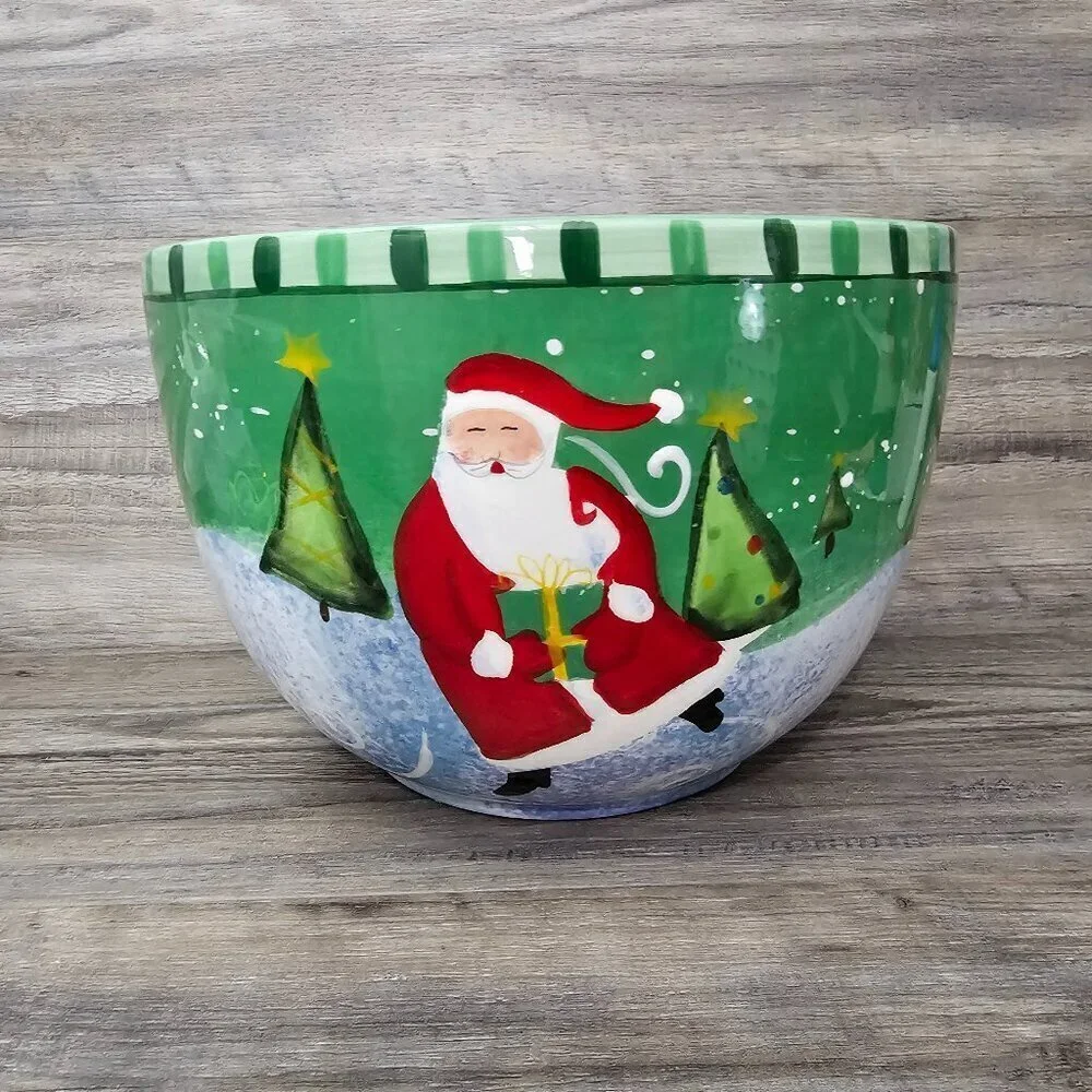 Holiday Home Santa Claus Holiday Big Ceramic Mixing Bowl New